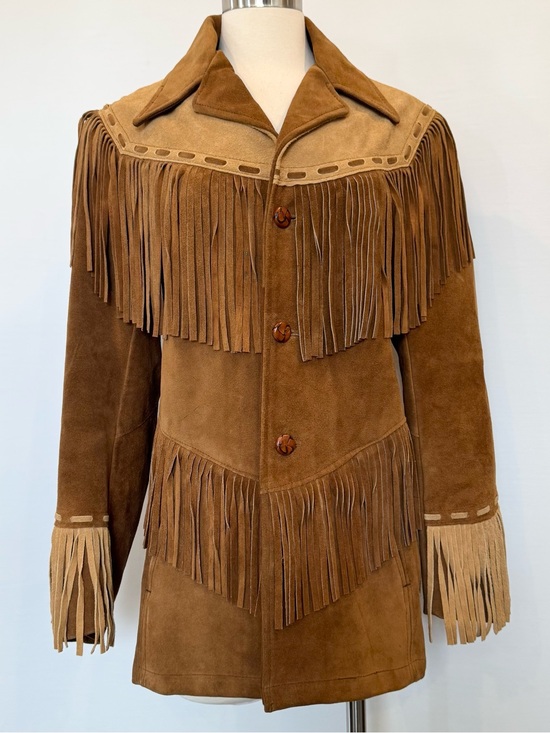 Vintage Jackets & Blazers - Vintage Pioneer Wear Genuine Leather Suede Fringe Two Tone Brown 70s Jacket Coat